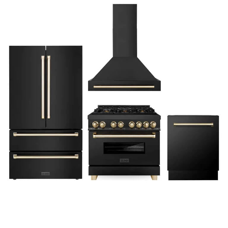 ZLINE Appliance Package - 36 GAS Range, 36 Range Hood, Microwave Drawer, 3 Rack Dishwasher, Refrigerator, 5KPR-SGRRH36-MWDWV