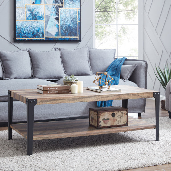 Danya B Metal and Laminated Coffee Table in Distressed Wood Finish (GH19003)