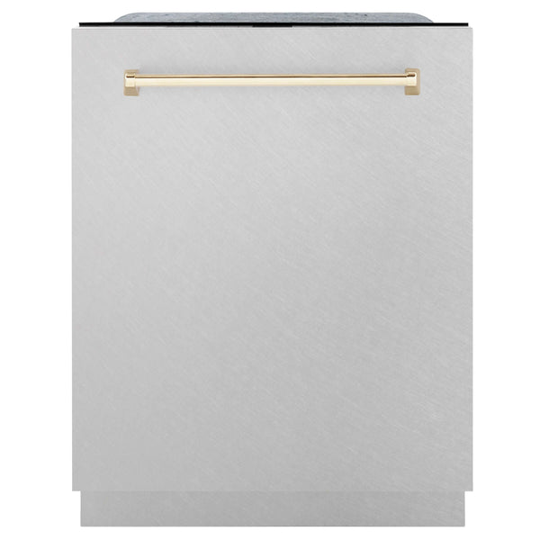 ZLINE Autograph Edition 18 Compact 3rd Rack Top Control Dishwasher in Black Stainless Steel with Champagne Bronze Handle (DWVZ-BS-18-CB)